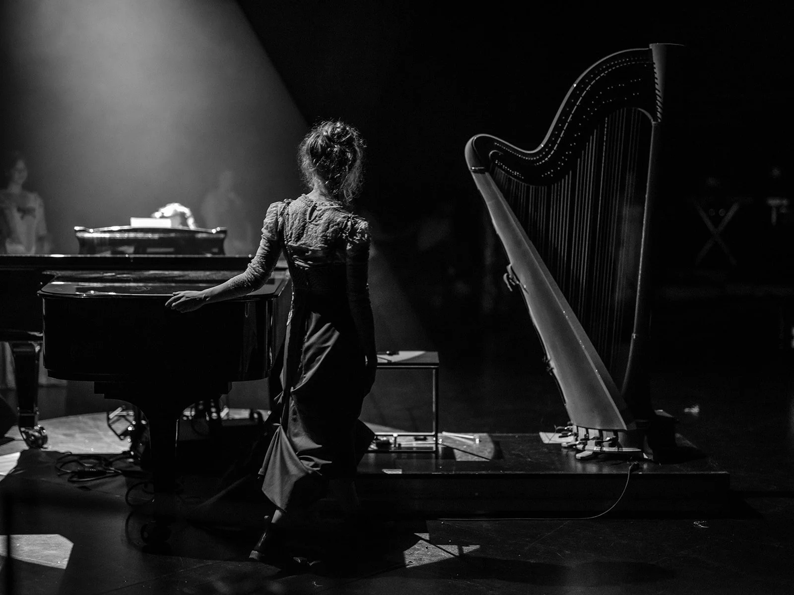 © Nika Prokopenka: Hanna Vandergoten speelt harp - Muziektheater Transparant - songs from the void