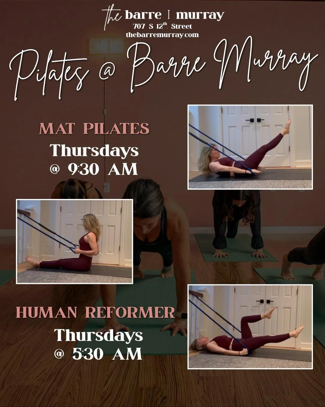 It&rsquo;s Pilates Thursday! 

You have 2️⃣ opportunities to
✅build strength 
✅improve flexibility 
✅enhance posture 
✅move with greater confidence 😎

Human-Reformer 5:30am
Mat Pilates 9:30am

Sign-up: thebarremurray.com 

Drop-in $17+tax or use you