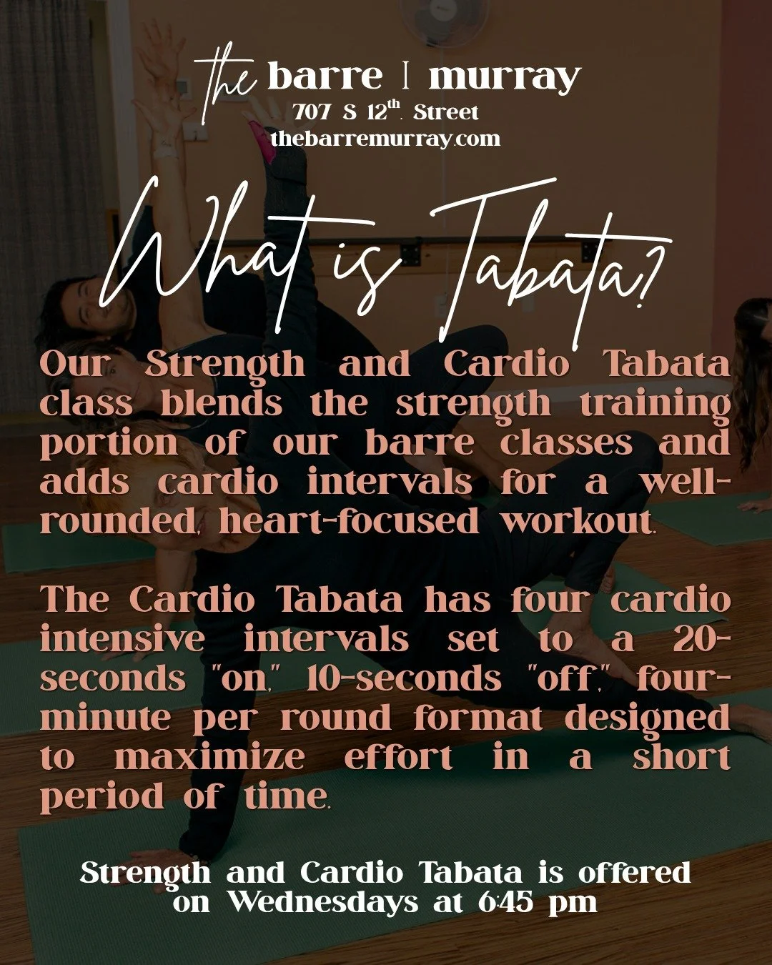 Looking for a workout that will challenge you a little? 👀

Try Strength &amp; Cardio Tabata.

This class combines strength work and cardio intervals to keep you moving and working from start to finish.

Come ready to work, leave feeling accomplished