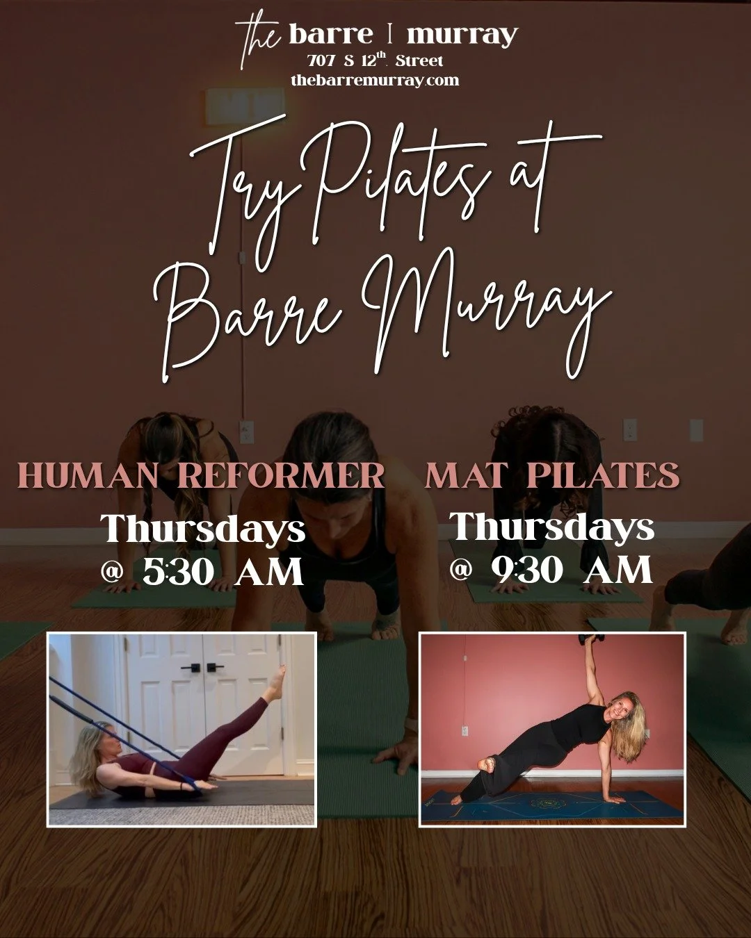 You've been thinking about trying Pilates... Here is your sign. 😉

If you've been wondering what a Pilates class at The Barre Murray is actually like, there's really only one way to find out: come try it!

Whether you're brand new to Pilates or just