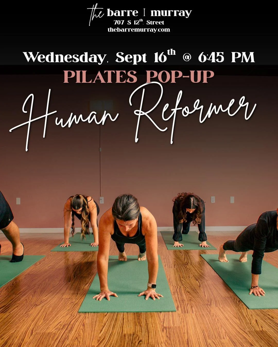 ✨✨This week!✨✨

Brandi is bringing Pilates-Human Reformer to an evening time slot Wednesday, September 16 at 6:45pm. 

Join us for this pop-up Pilates class* guaranteed to have you feeling good and strong 😎🙌

Sign up: https://thebarremurray.punchpa