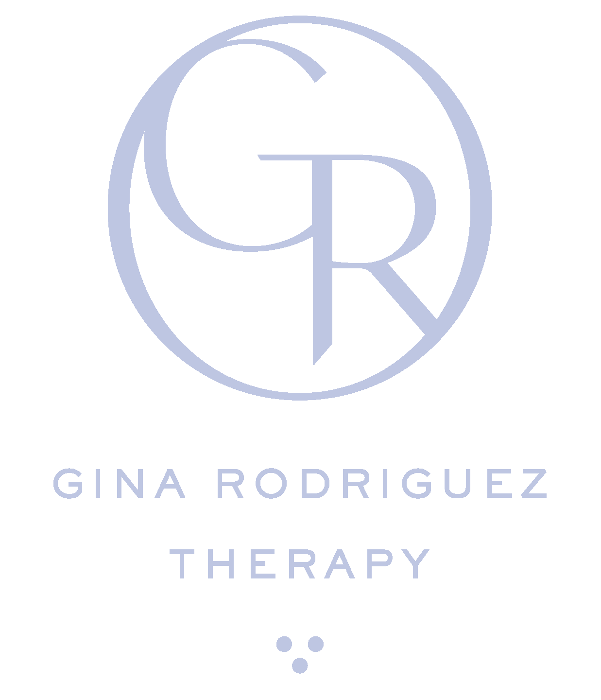 G.R. monogram in a circle graphic with Gina Rodriguez Therapy text underneath it