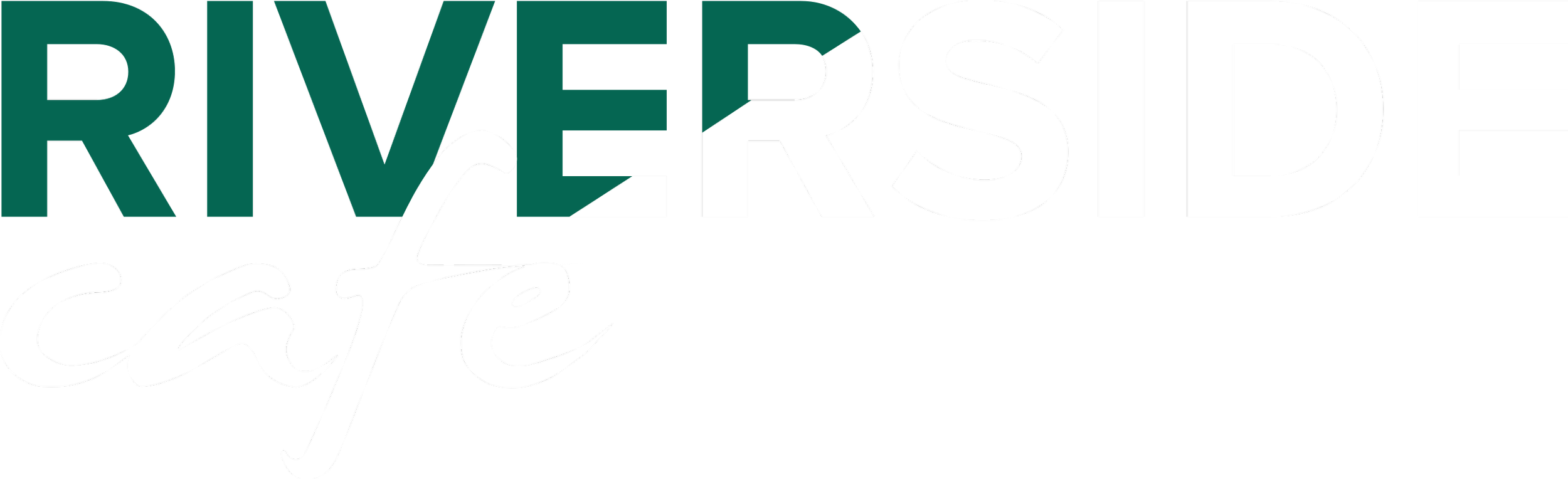 Logo for Riverside Cafe with bold green and white text.