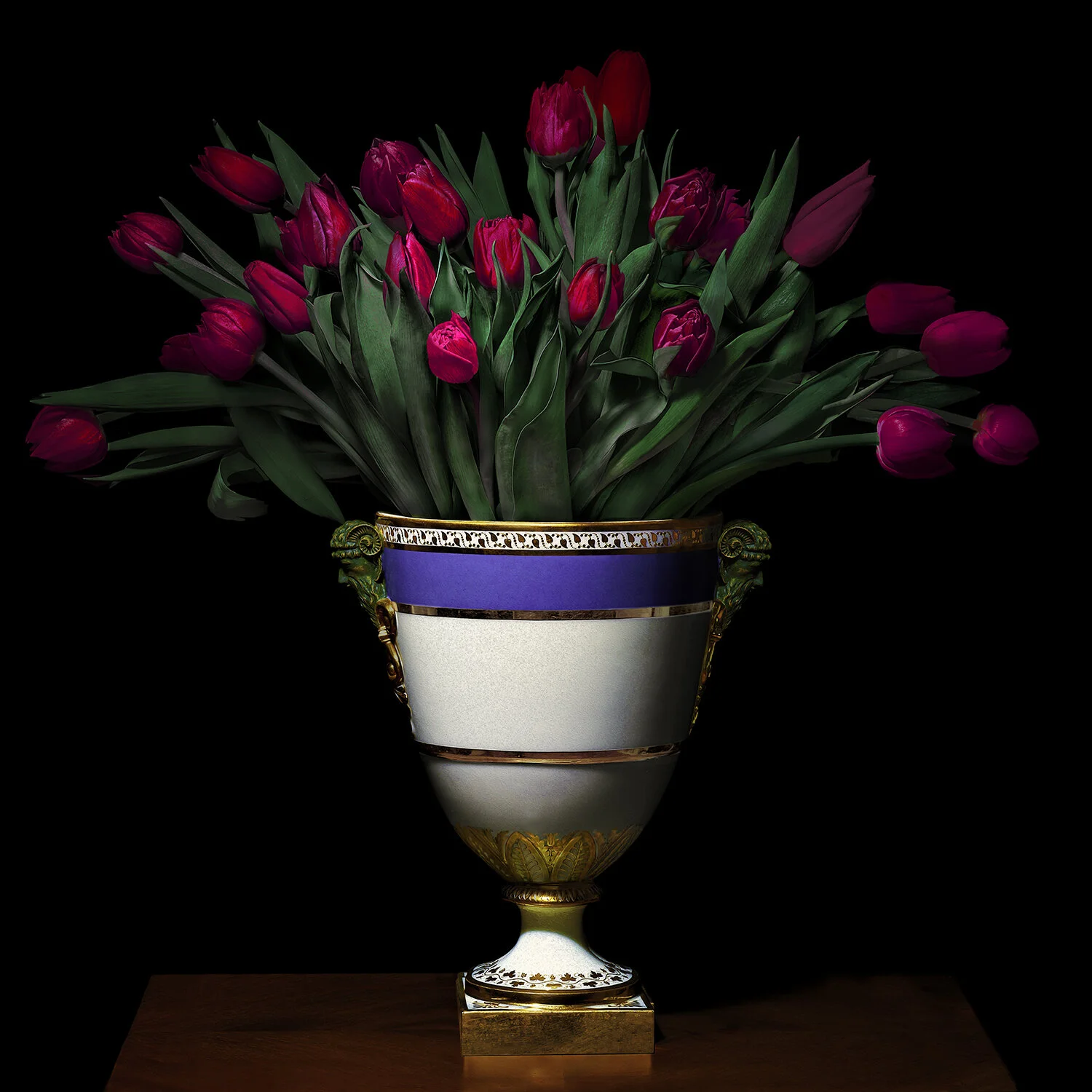 Tulips in a Blue, White, and Gold Vessel, 2018 (Vessel courtesy of The Royal Collection), Archival Pigment Print, Limited Edition 