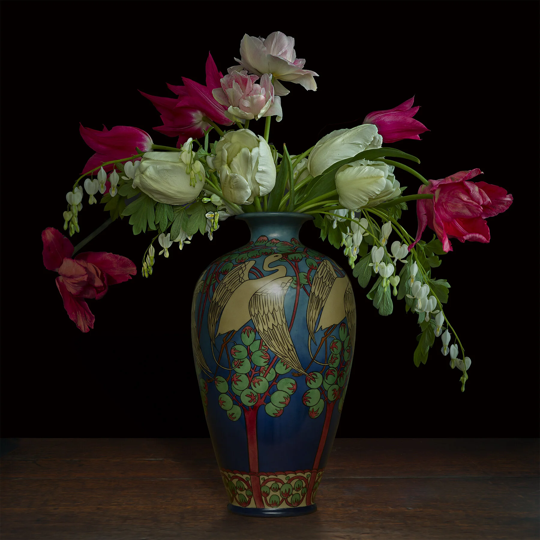 Tulips and Bleeding Hearts in a Japanese Vase, 2017 (Vessel courtesy of the Gardiner Museum), Archival Pigment Print, Limited Edition 