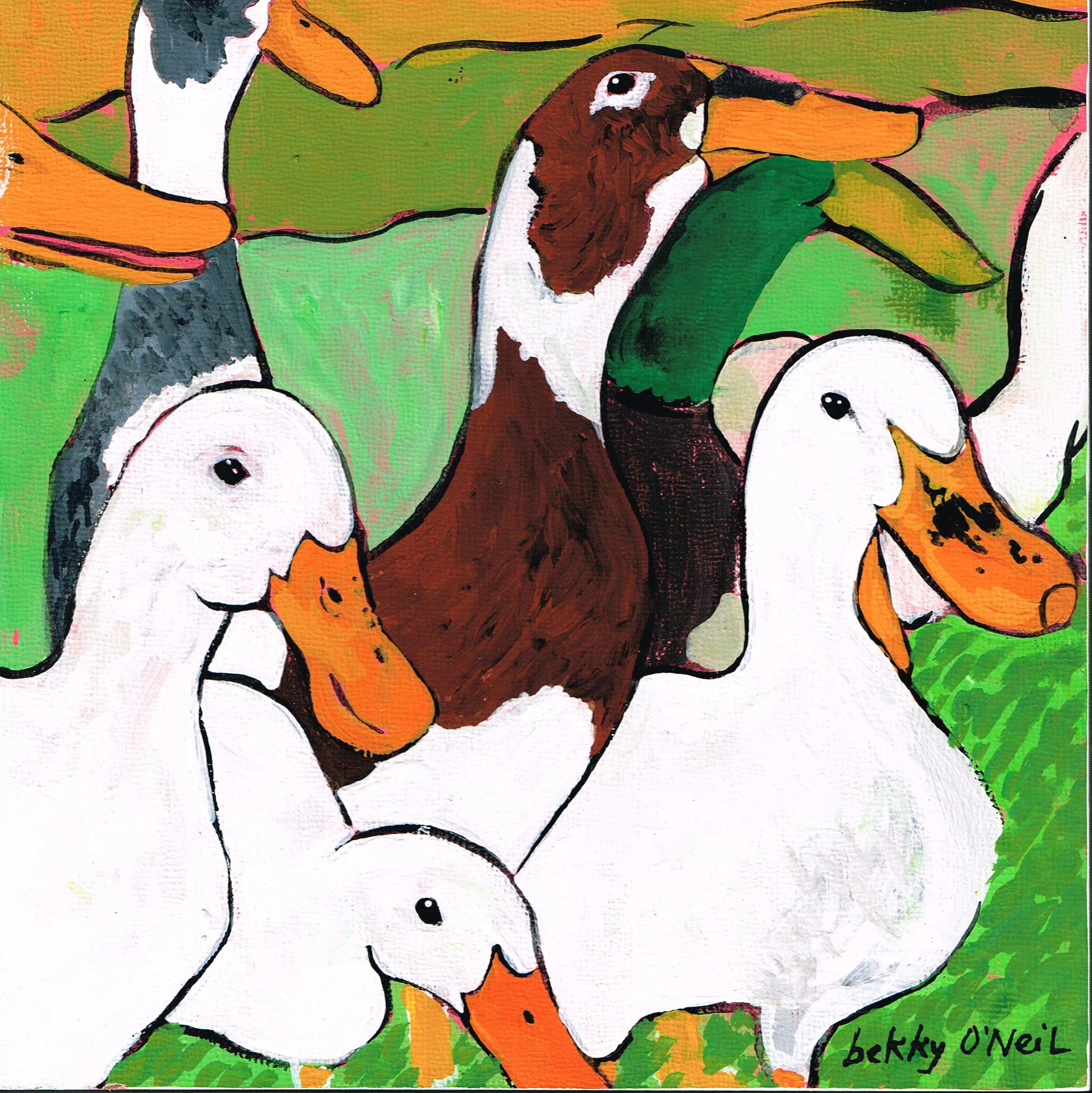 Topography of a Flock (Duck Painting), 2021, Acrylic Gouache on Wood Panel, 8" x 8"