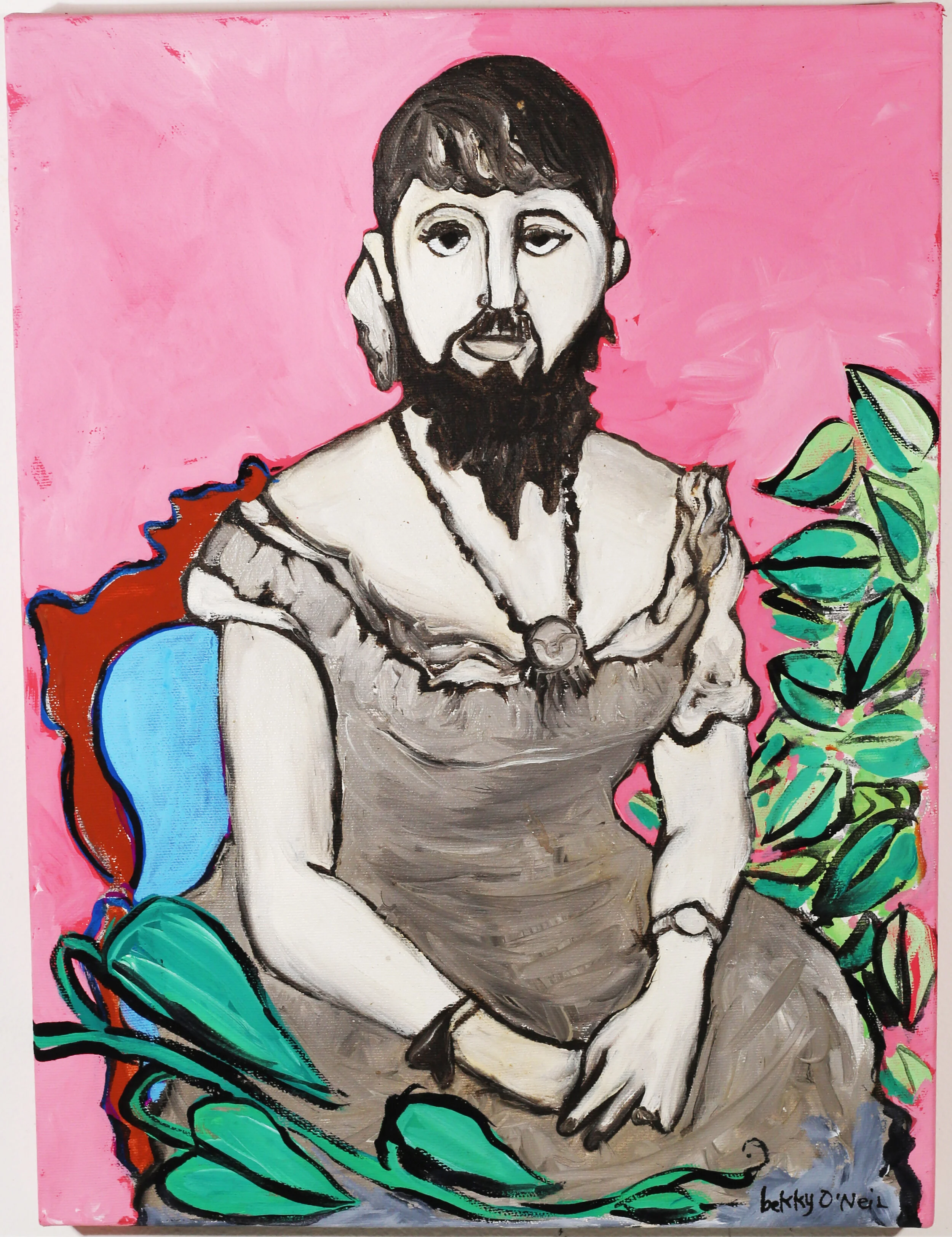 Circus Lady Series: The Bearded Lady, 2021, Oil & Acrylic Gouache on Canvas, 16" x 12"