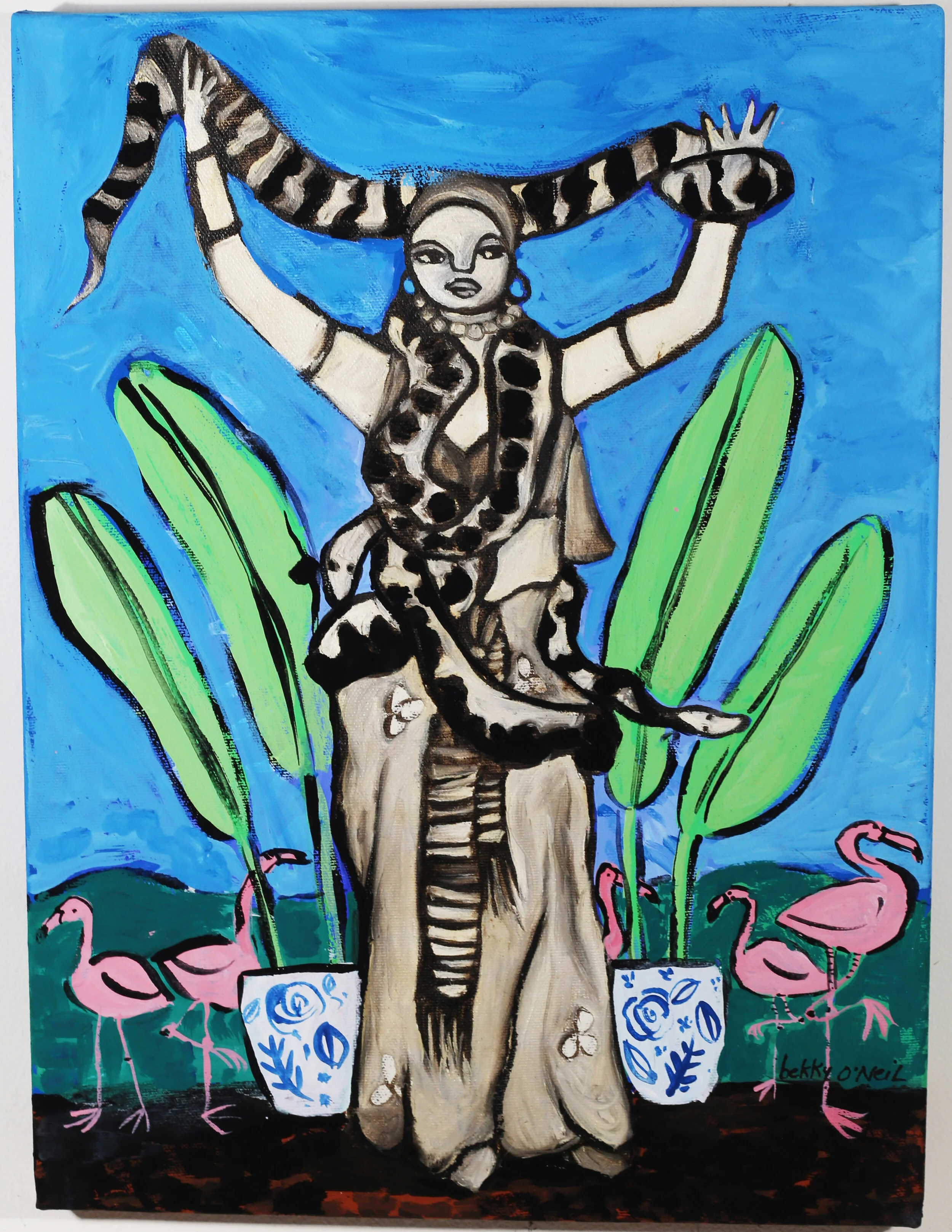 Circus Lady Series: The Snake Charmer, 2021, Oil & Acrylic Gouache on Canvas, 16" x 12"