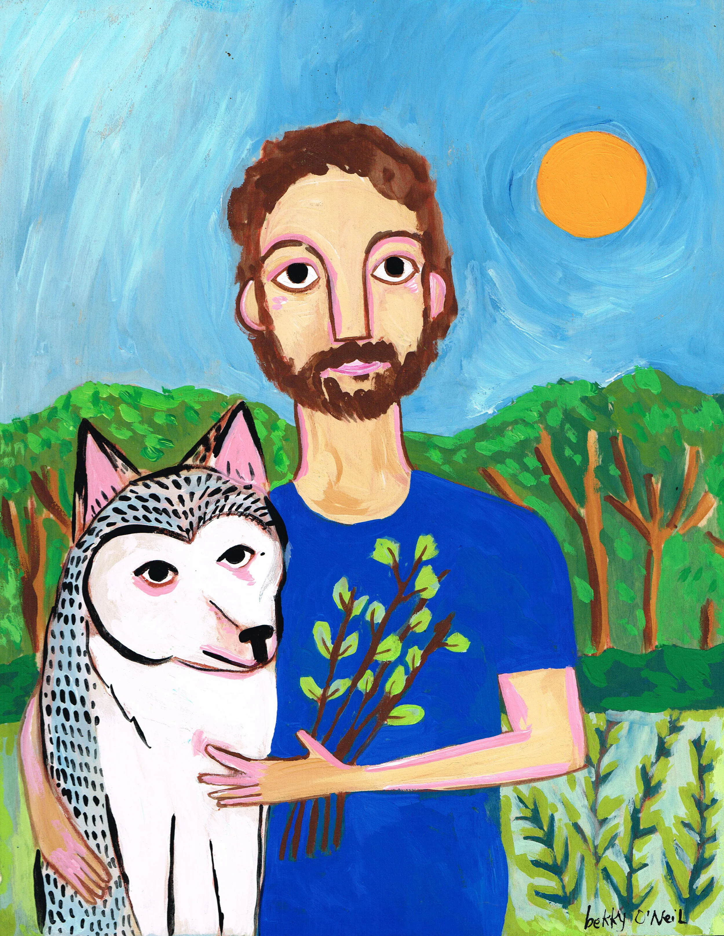 Portrait of the Artist as a Young Farmer I: Sun, 2021, Acrylic Gouache on Wood Panel, 14" x 11"