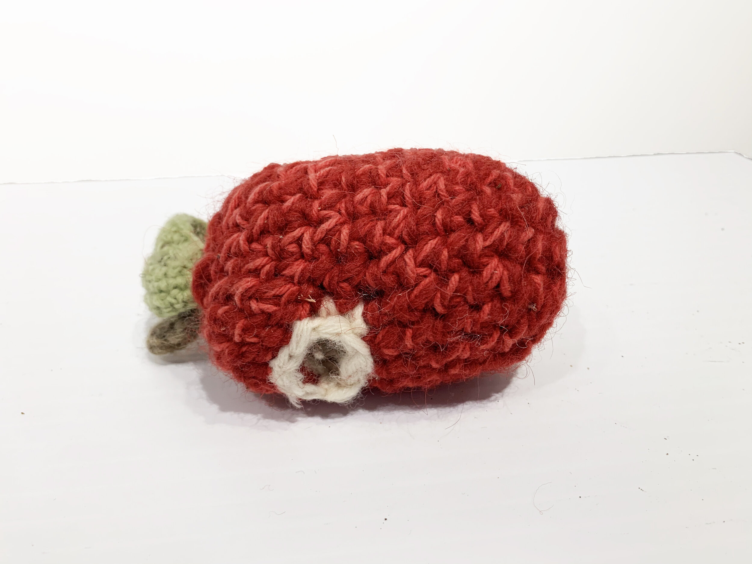 Wormhole Apple, 2015, Crochet Wool, Embroidery Floss, Polyfil, 6" x 3.5" x 3", $300