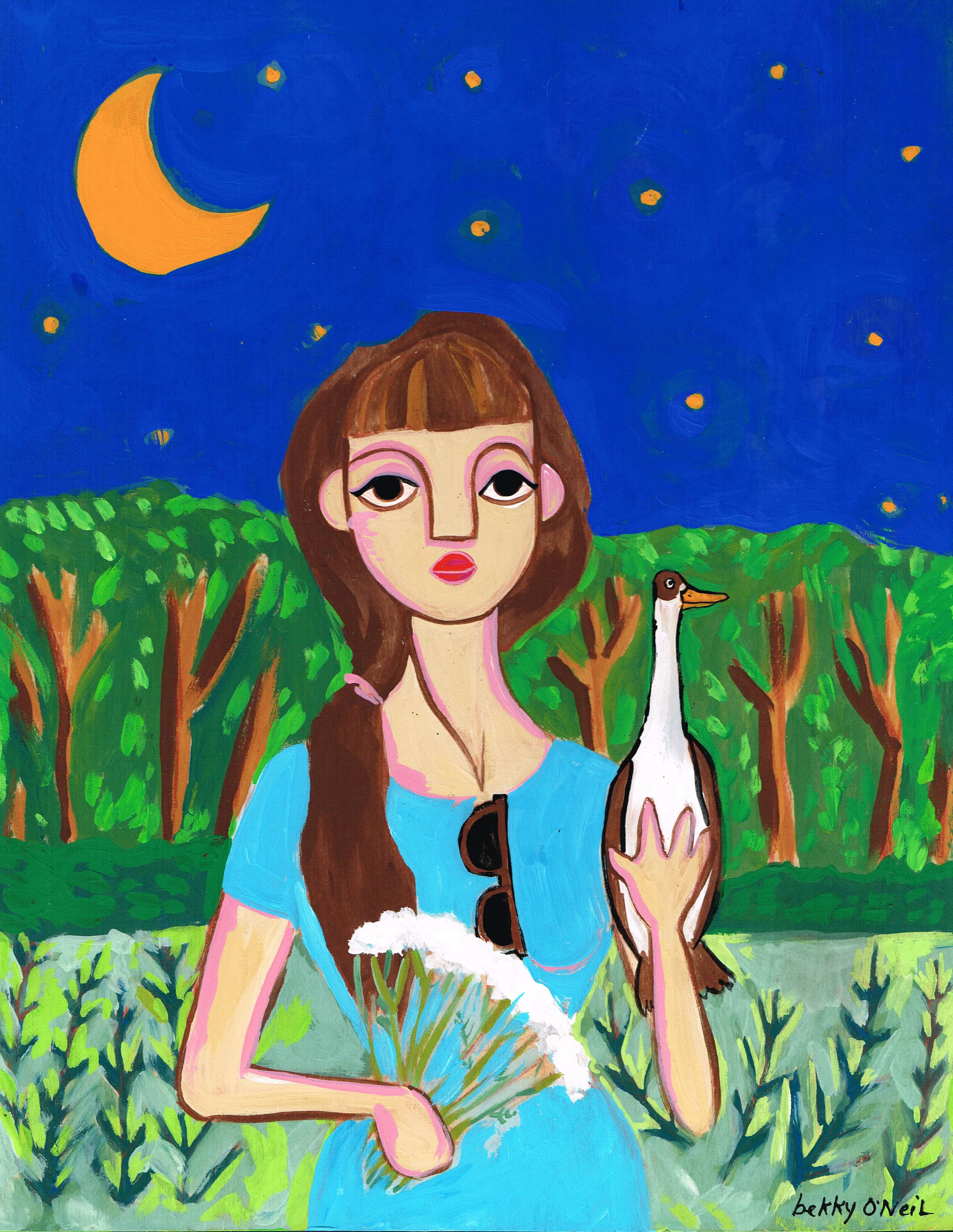 Portrait of the Artist as a Young Farmer II: Moon, 2021, Acrylic Gouache on Wood Panel, 14" x 11", $800