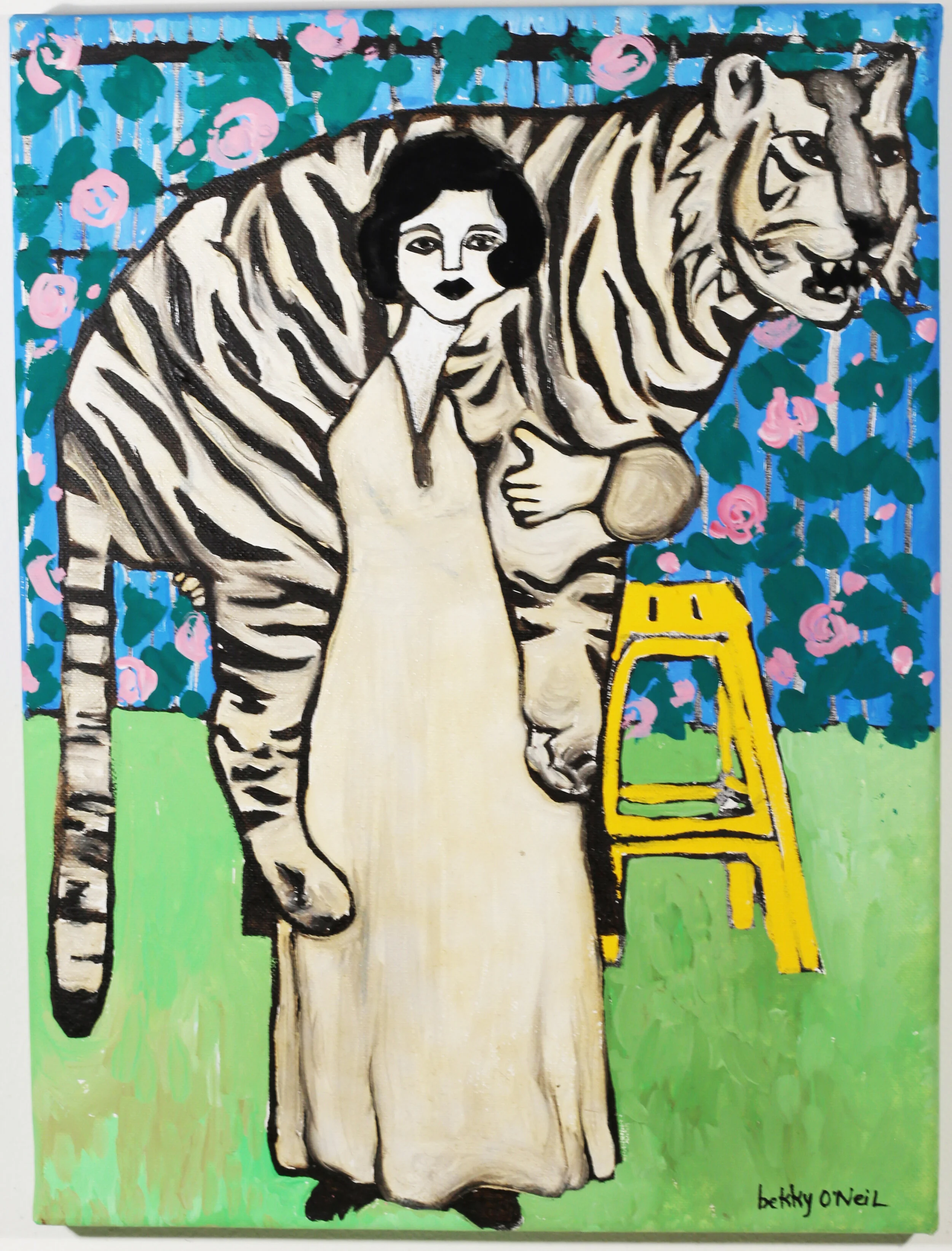 Circus Lady Series: The Tiger Tamer, 2021, Oil & Acrylic Gouache on Canvas, 16" x 12", $1200