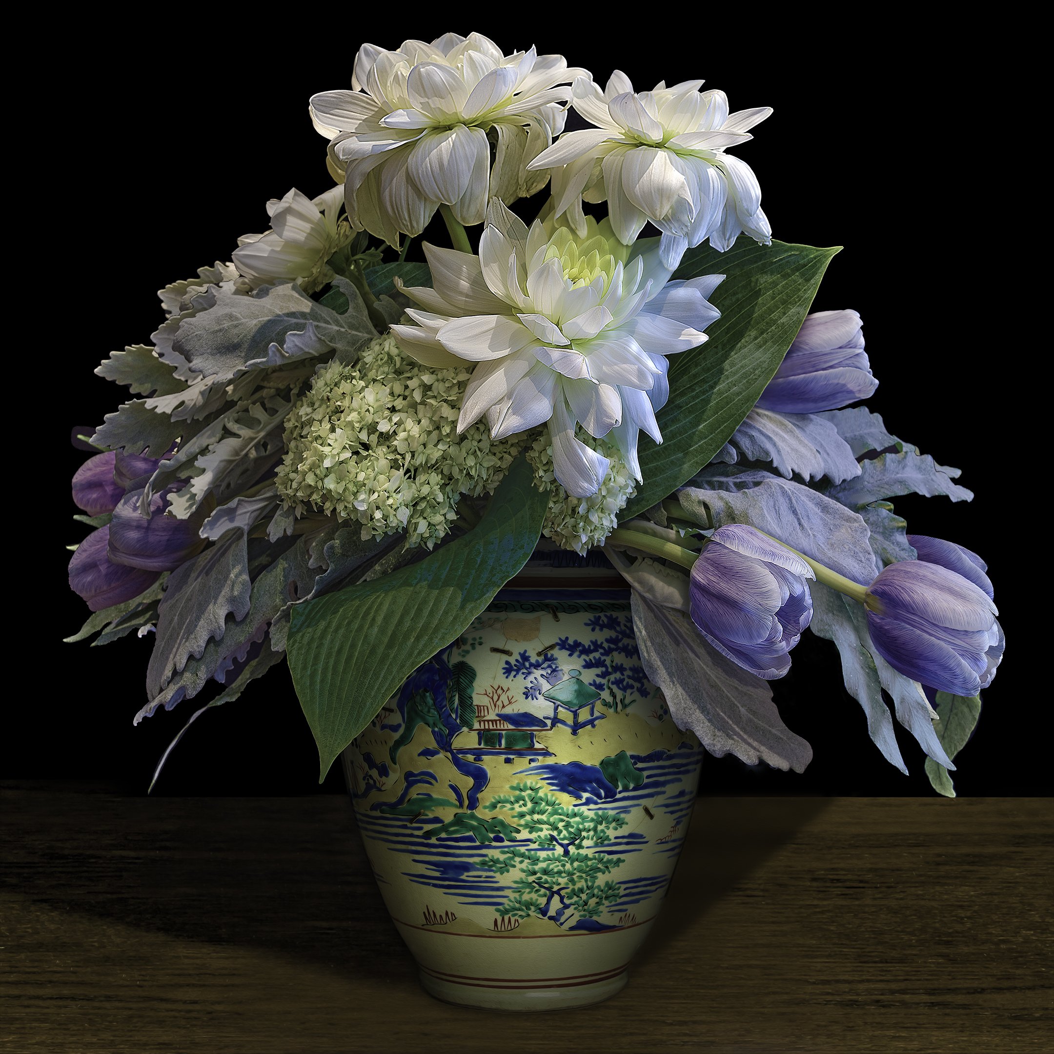 Dahlias, Tulips, and Hydrangeas in a Japanese Vase, 2021, Archival Pigment Print, Limited Edition