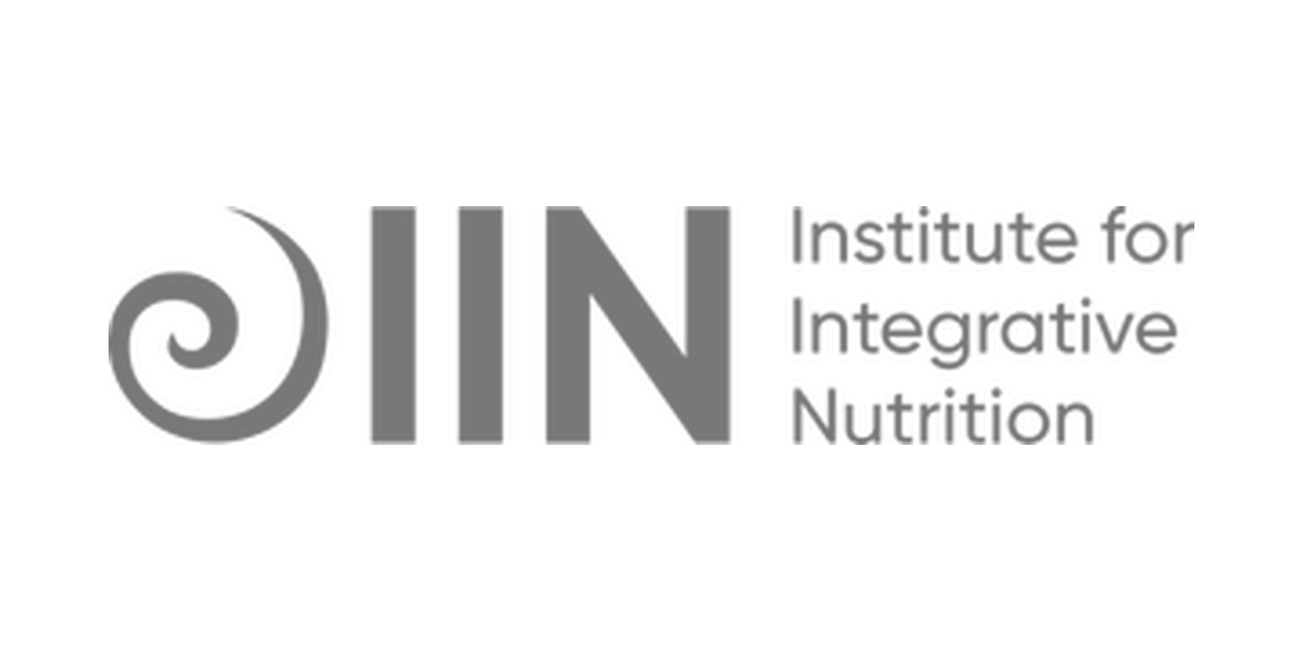 Logo of the Institute for Integrative Nutrition featuring a spiral symbol and the text 'IIN' and 'Institute for Integrative Nutrition'