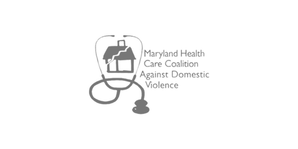 Graphic of a house with a stethoscope, with text that reads 'Maryland Health Care Coalition Against Domestic Violence'.