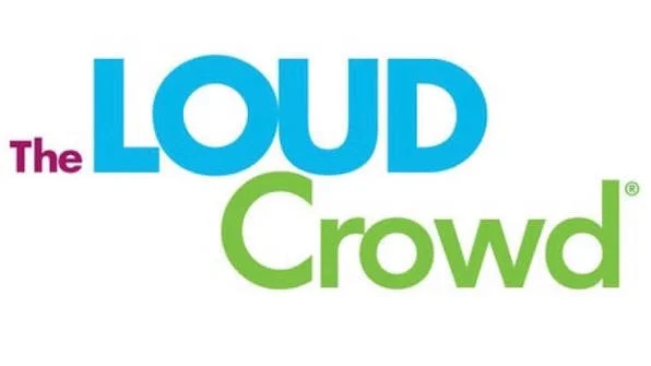 Logo of The Loud Crowd with the words 'The' in purple, 'LOUD' in blue, and 'Crowd' in green.