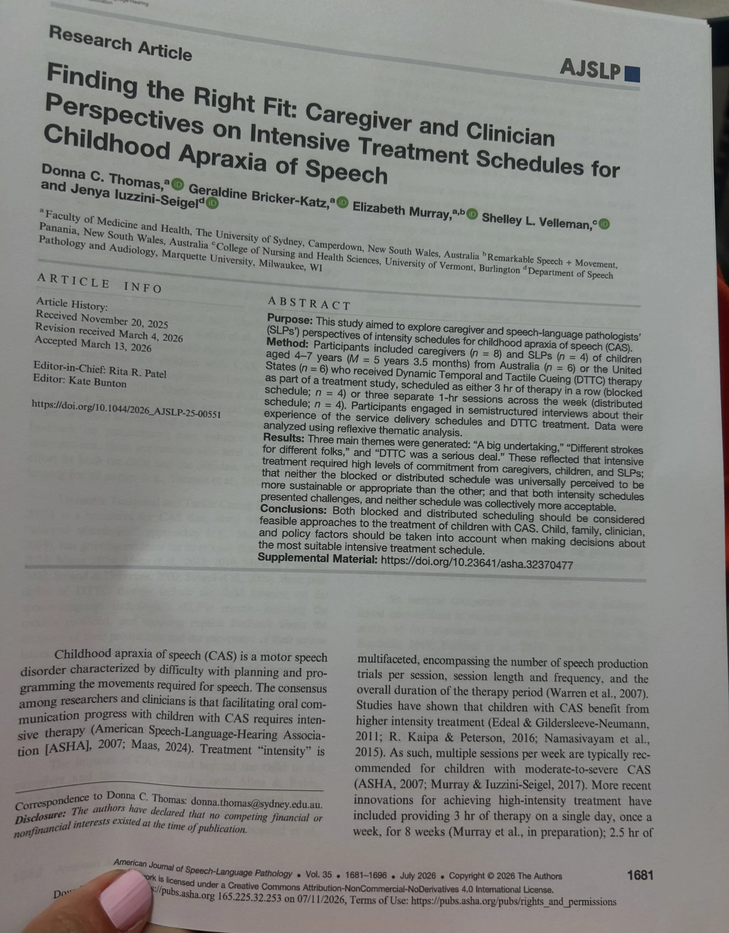 📣Fresh off the press!📣 

One of our very own SLPs was part of this research study published in the latest American Journal of Speech-Language Pathology!

Maggie Klapperich, M.S. CCC-SLP, was one of four SLPs to be selected for this study. Two were 