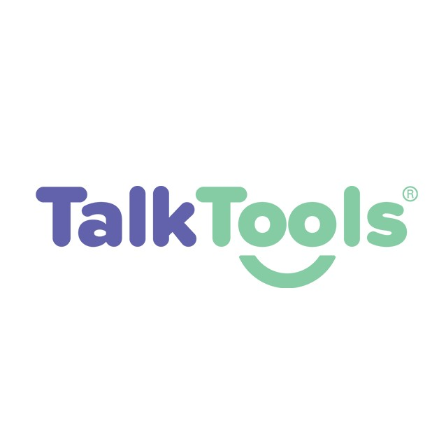 Logo that reads 'TalkTools' with a smiley face underneath, in green and purple text.