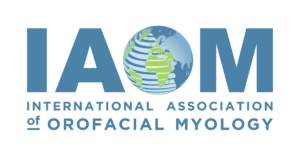 Logo of the International Association of Orofacial Myology featuring a globe and the organization's name in blue text.