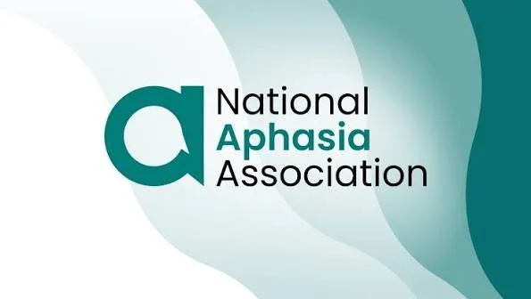 Logo of the National Aphasia Association with stylized text and abstract background.