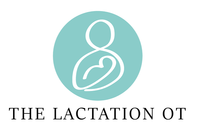 Logo of a stylized figure of a mother breastfeeding a baby inside a turquoise circle with the text 'The Lactation OT' below.