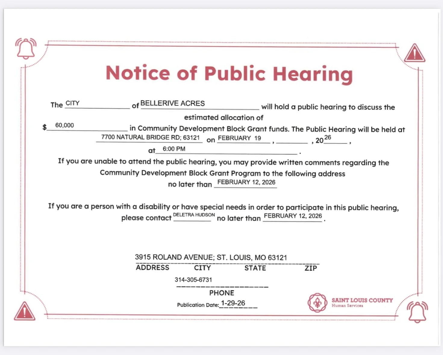 Public Hearing: 2025 Community Development Block Grant