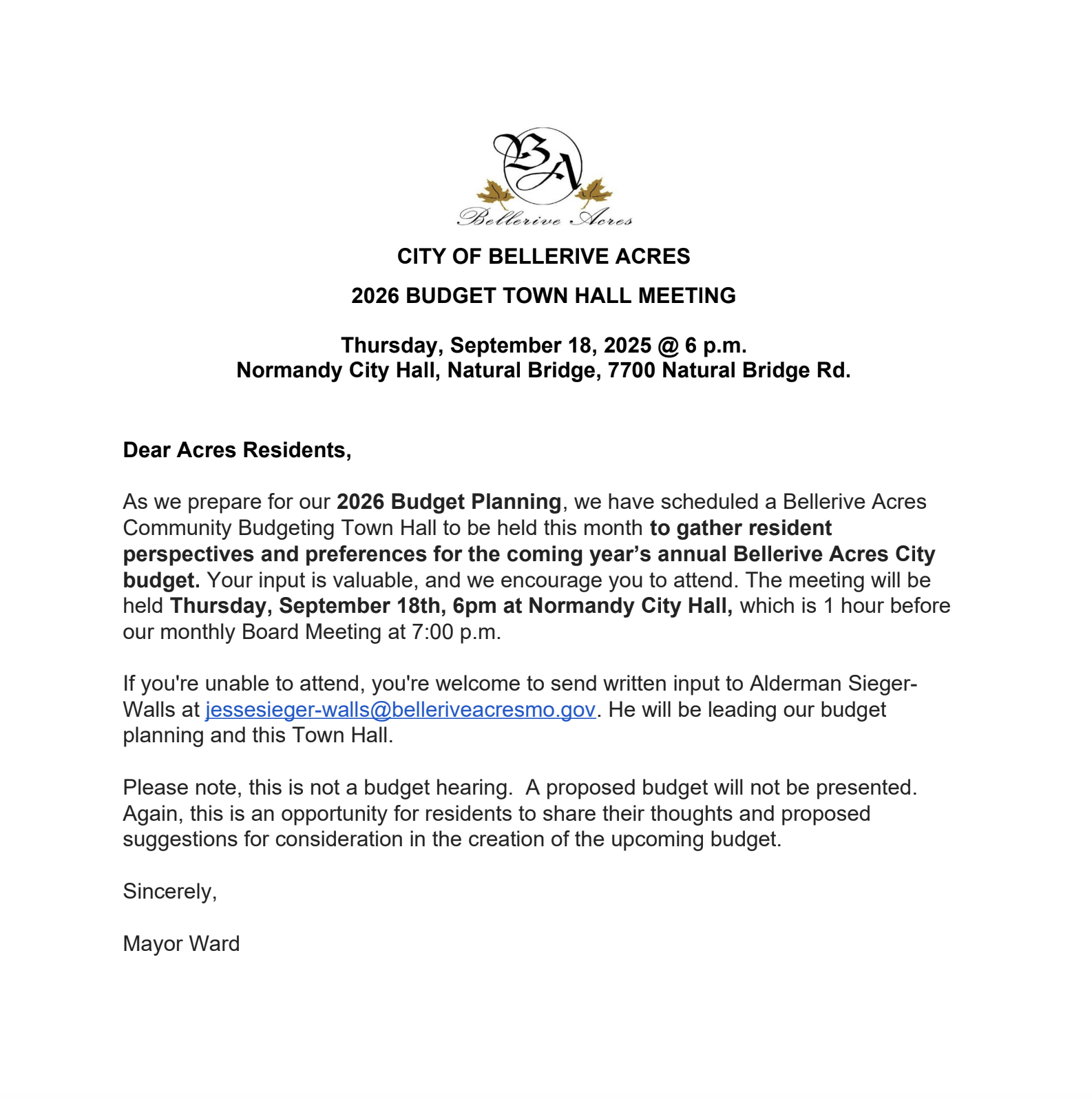 Public Hearing: Budget Planning