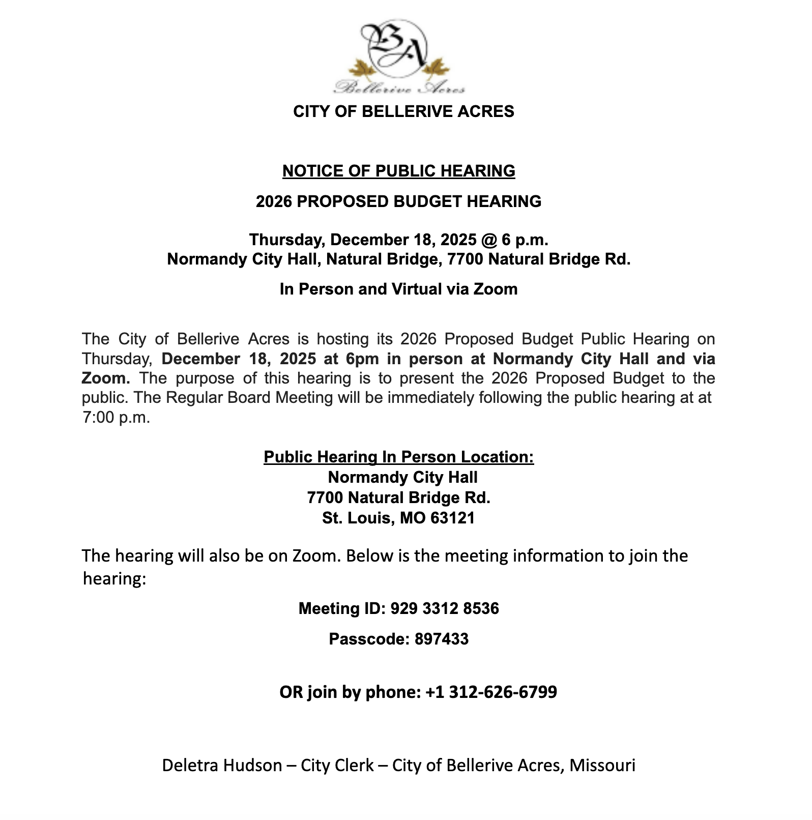 Public Hearing: 2026 Proposed Budget