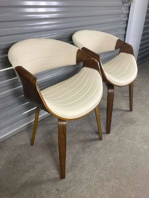 Symphony Chair - Set of 2 (Cream PU & Walnut Wood)