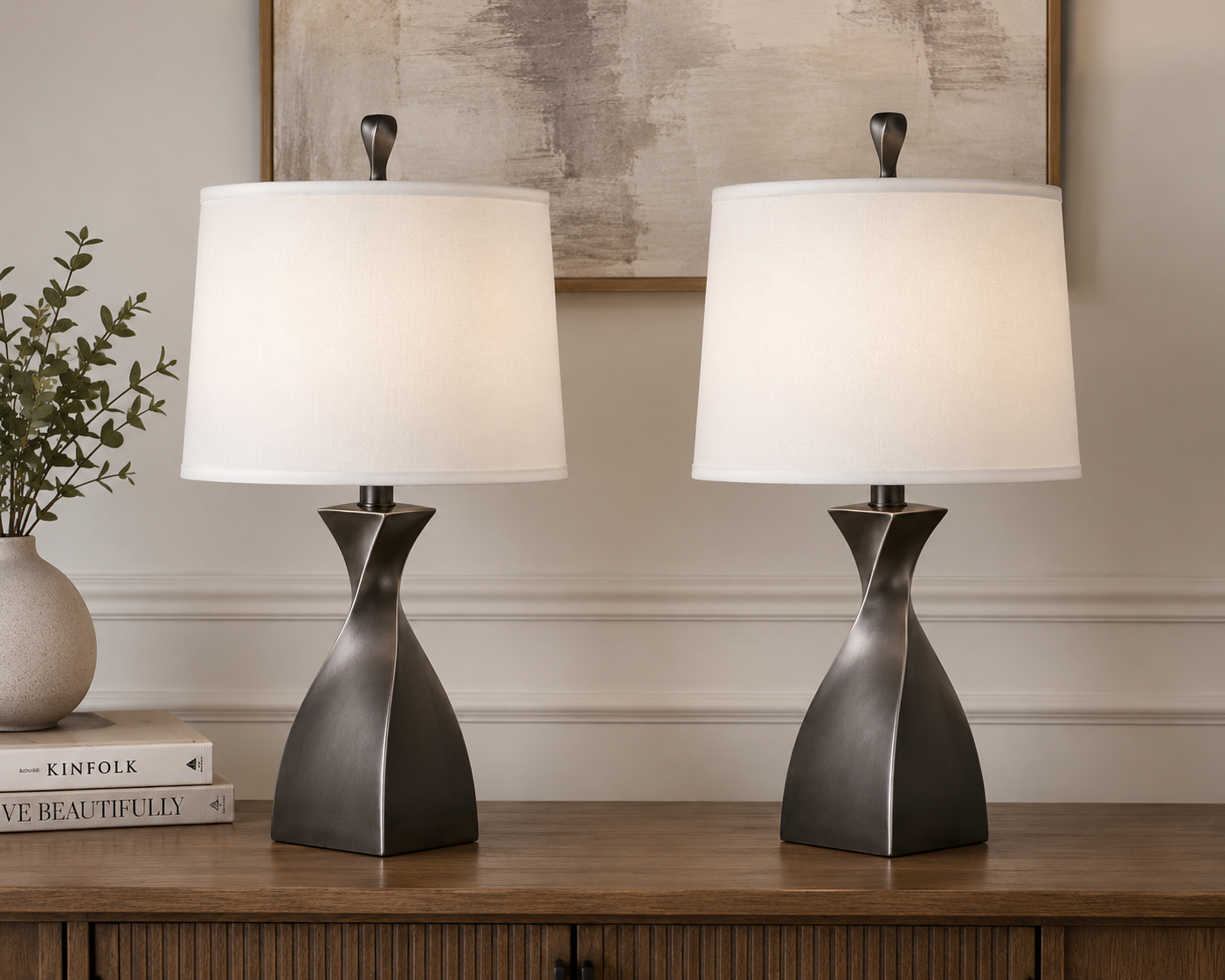 Curvo 30" Table Lamp Set (Set of 2) – Gray Slate & White Linen