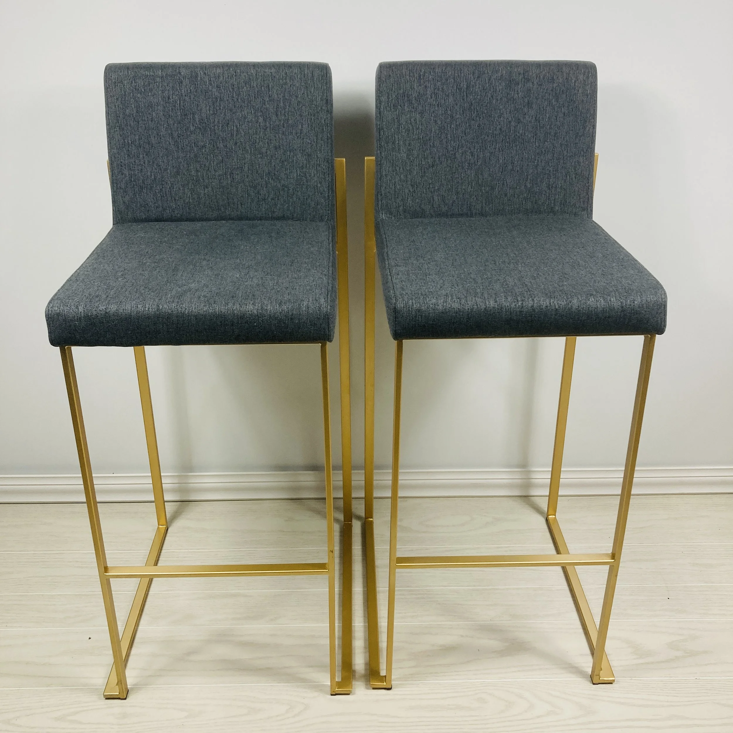Grey Fabric 30" Bar Stools with Gold Metal Frame – Set of 2