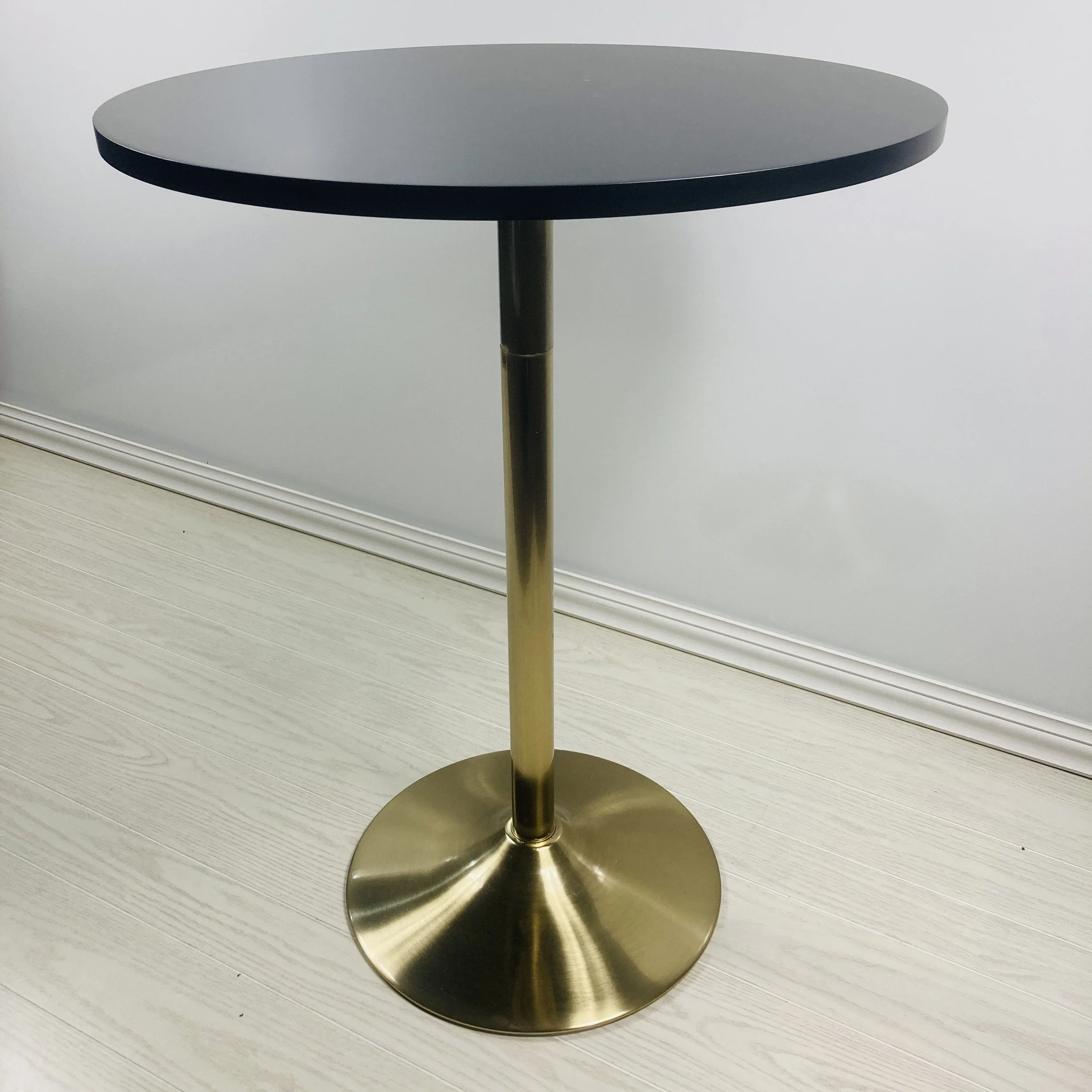 Adjustable Black Wood Table with Gold Metal Base