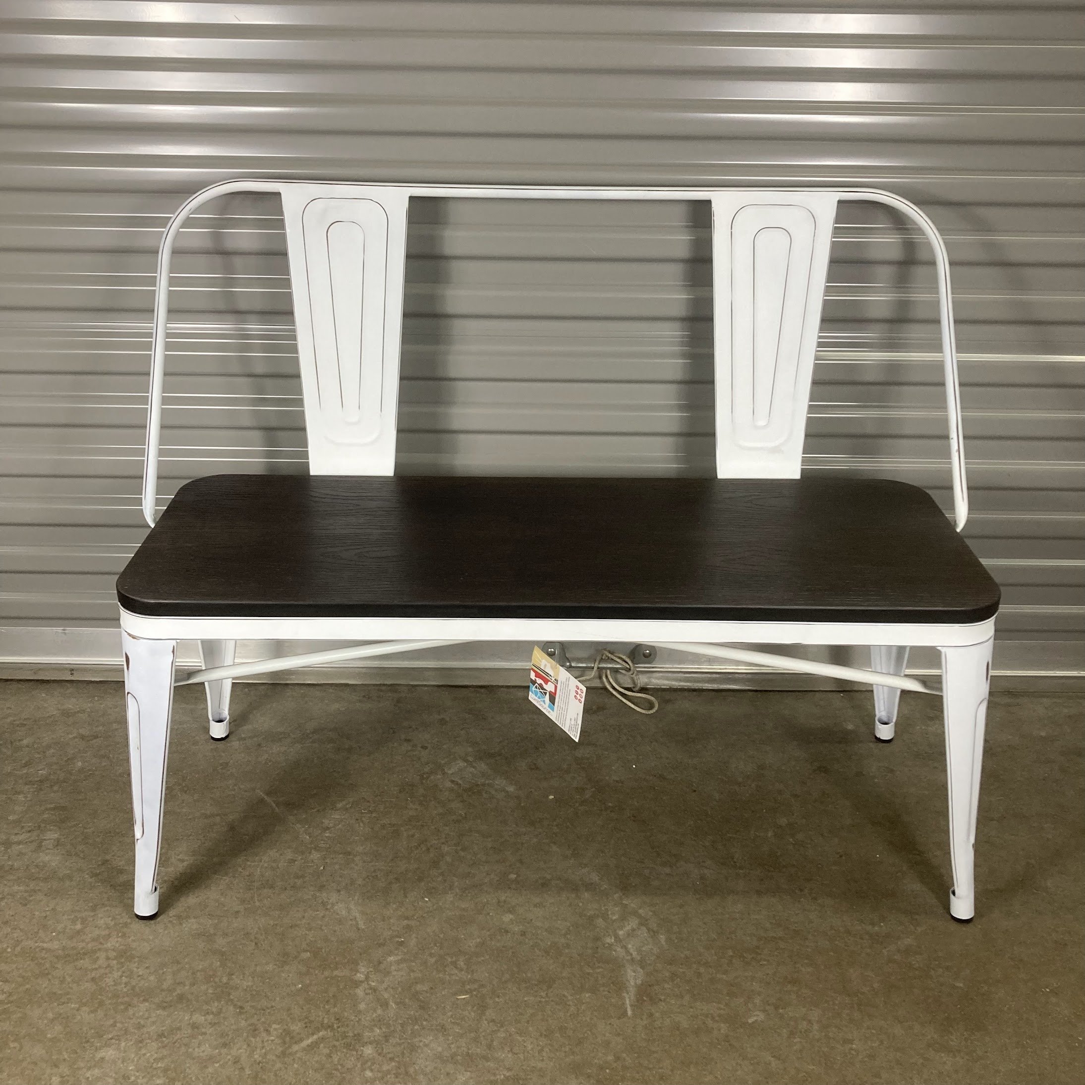 Oregon Industrial Farmhouse Dining Bench – Vintage White Metal & Espresso Bamboo
