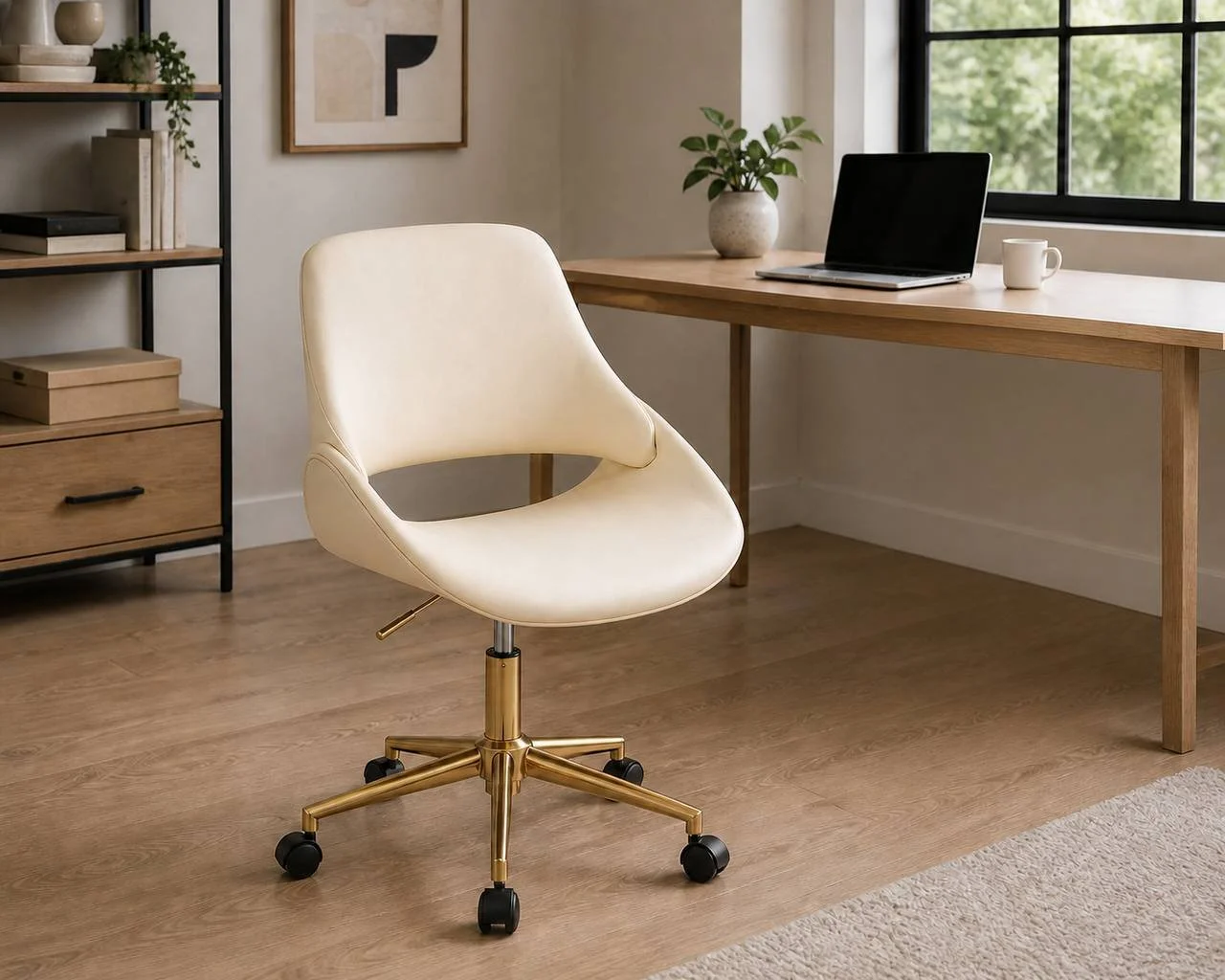 Fabrico Office Chair (Cream PU & Gold)