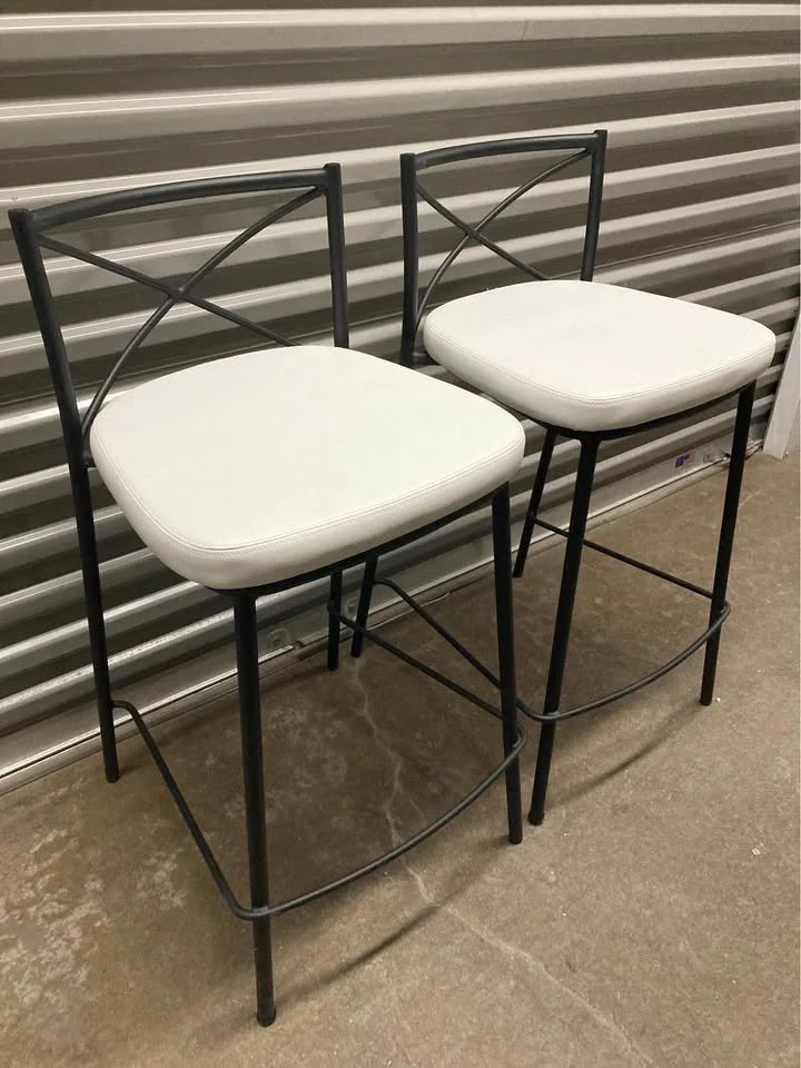 25” Counter Height Stools – Set of 2 (Faux Leather & Black Metal, X-Back)