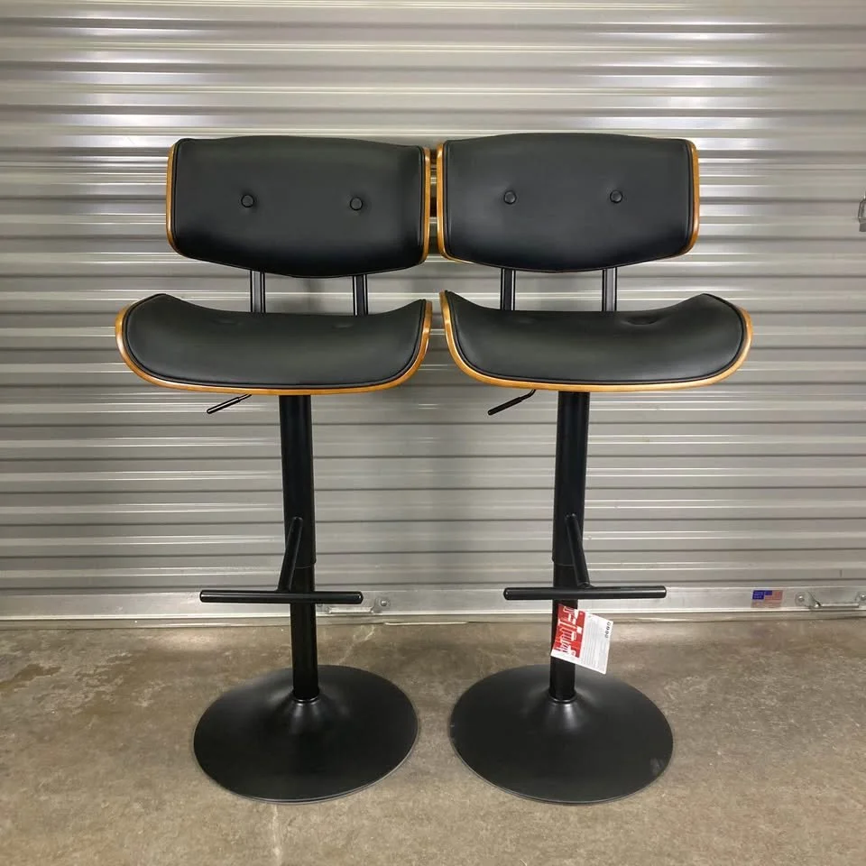 Modern Adjustable Barstools (Walnut & Black) - Set of 2