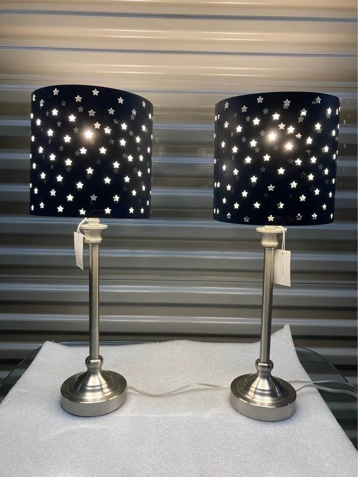 Night Sky Table Lamp – Set of 2 (Dark Blue Shade & Metallic Silver Base)