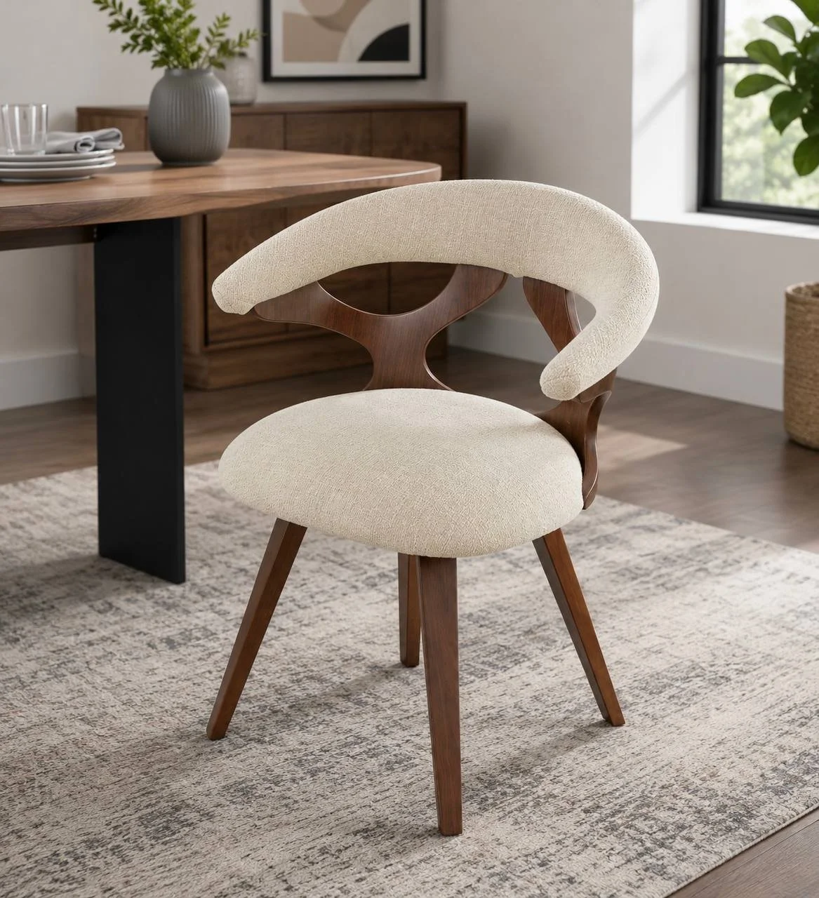 Gardenia Chair (Walnut Wood & Cream Fabric)