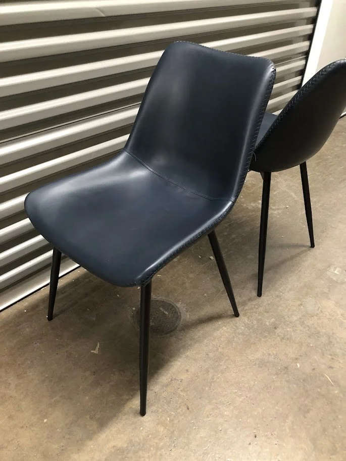 Angled view of Durango navy blue modern dining chair