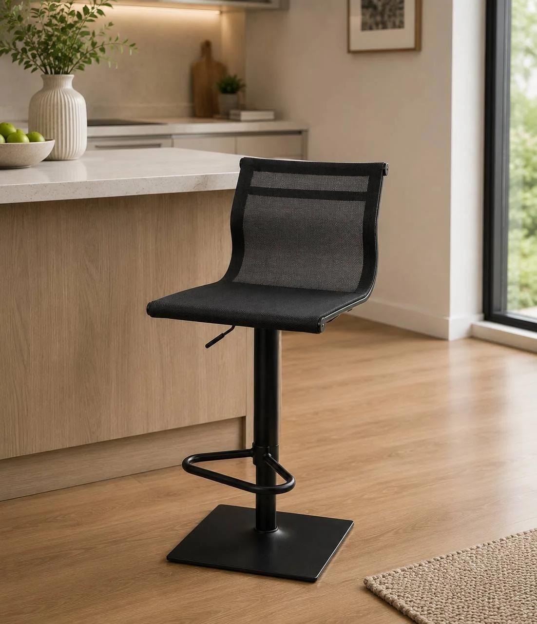 Mirage Contemporary Barstool (Black Metal & Black Mesh Fabric)