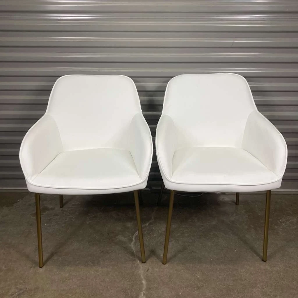 Daniella White Faux Leather & Gold Dining Chairs – Set of 2