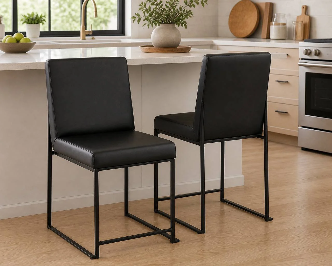 High Back Fuji Dining Chair – Set of 2 (Black PU & Black Steel)