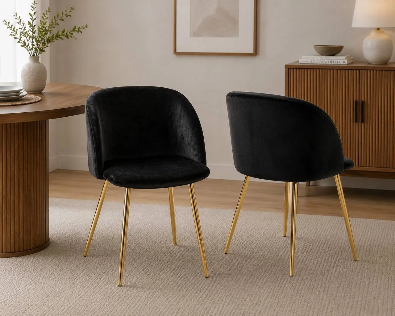 Fran Chair – Set of 2 (Gold Metal & Black Velvet)