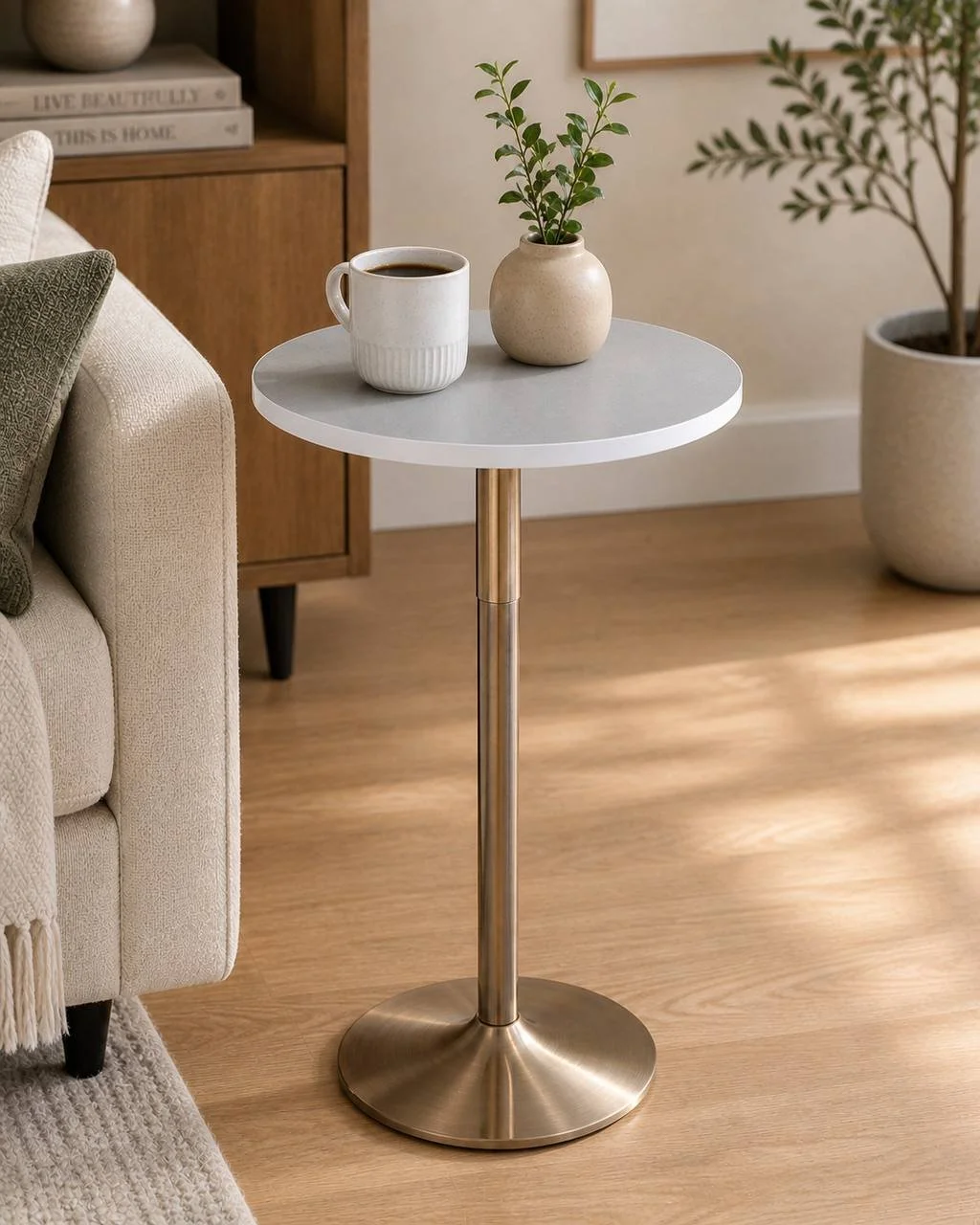 Pebble Adjustable Table (Gold Metal & White MDF)