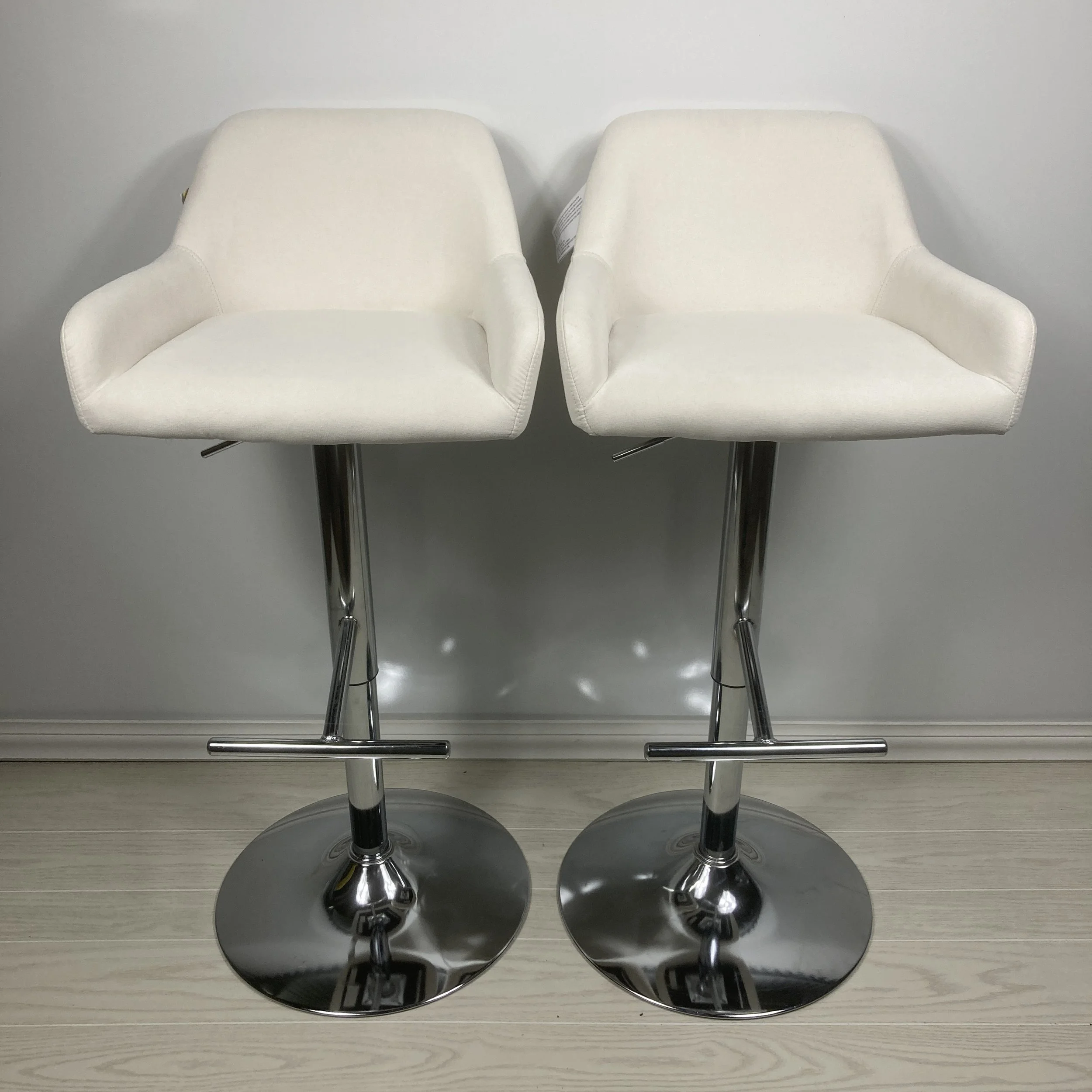 Daniella Adjustable Bar Stools – Cream Fabric & Chrome Metal