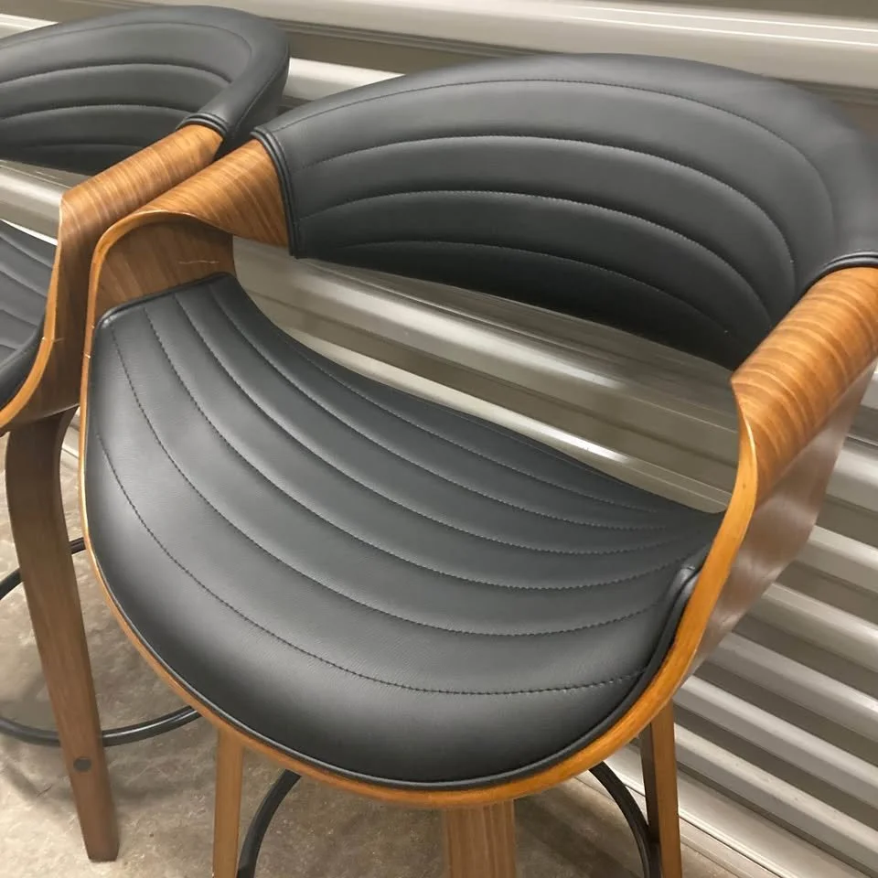 Walnut Wood And Black Metal Barstool