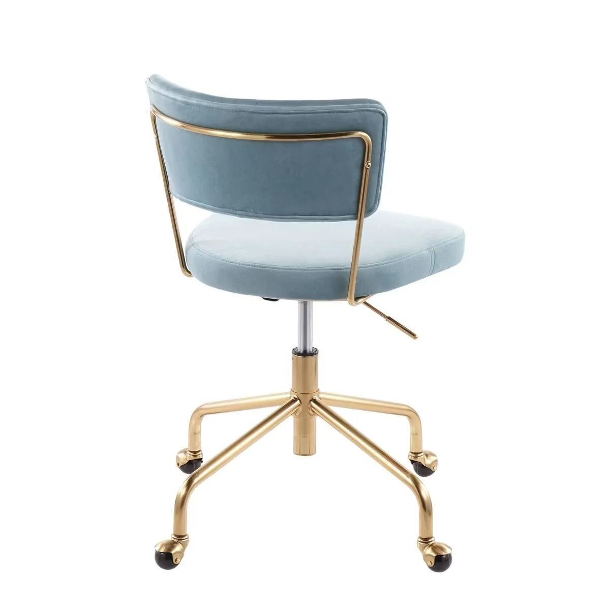 Gold Metal Task Chair Light Blue Upholstery