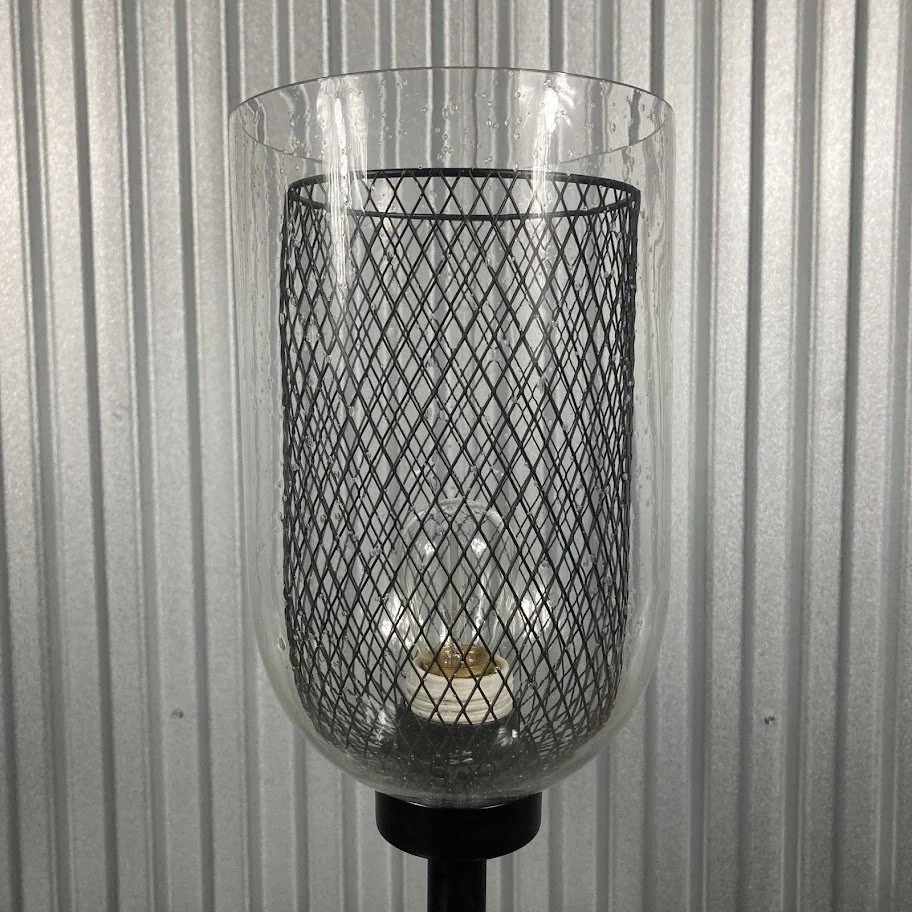 modern mesh cylinder table lamp with glass shade