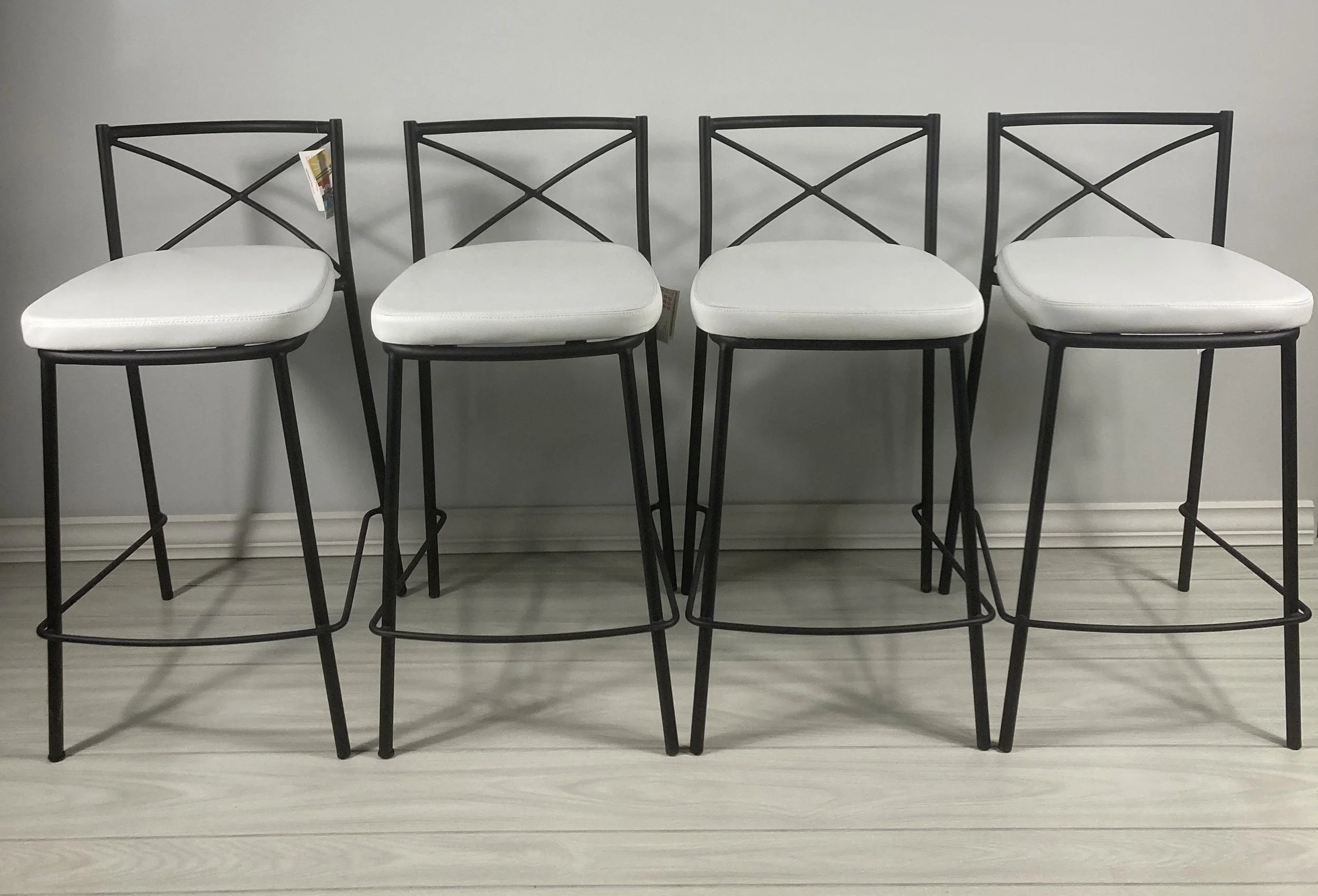 Set of 4 - Modern Charlotte 25" Counter Stools - Whtie Faux Leather & Black Metal