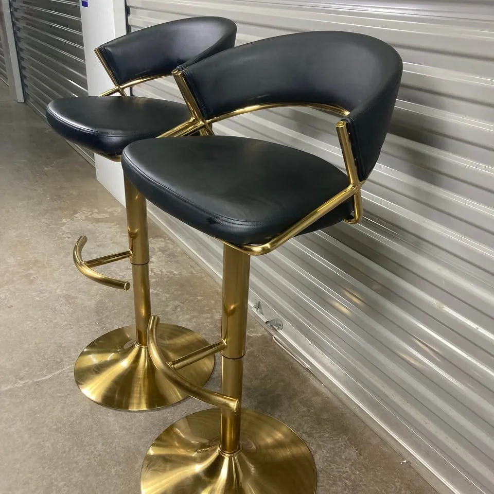 Black Faux Leather Barstool Gold Metal Frame